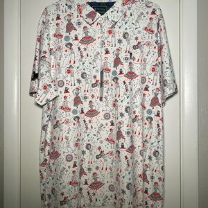 William Murray Golf White Polo with Red and Blue Patterns